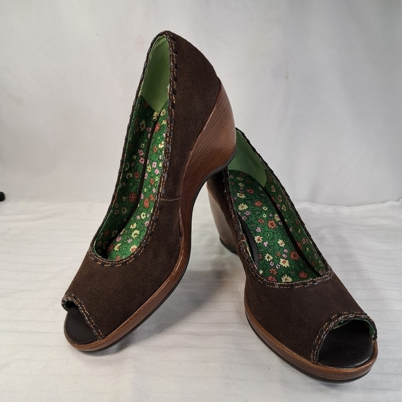 𝅺nwot Rampage Brown Peep Toe Wedges Women's Size 10 - Picture 1 of 9